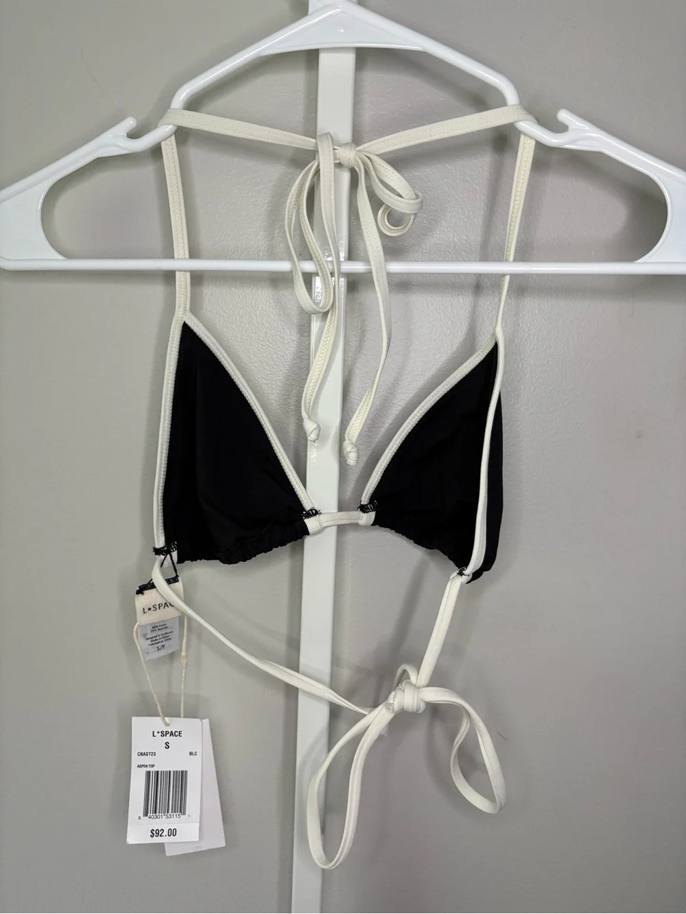 L*Space Aspen Triangle Bikini Top Black White Contrast Tie Halter NWT S